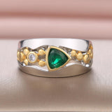 Vintage Hollow-out Green Stone Graceful Two Tone Ring - ringsuniverse