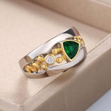 Vintage Hollow-out Green Stone Graceful Two Tone Ring - ringsuniverse