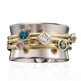 Fashion Gold Color Waist Line Geometric Colorful CZ Stone Ring - ringsuniverse