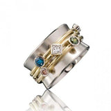 Fashion Gold Color Waist Line Geometric Colorful CZ Stone Ring - ringsuniverse