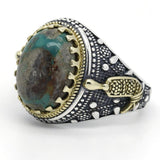 Silver Natural Green Turquoise stone Men's Ring - Rings Universe