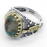 Silver Natural Green Turquoise stone Men's Ring - Rings Universe