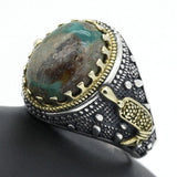 Silver Natural Green Turquoise stone Men's Ring - Rings Universe