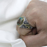 Silver Natural Green Turquoise stone Men's Ring - Rings Universe