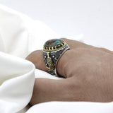 Silver Natural Green Turquoise stone Men's Ring - Rings Universe