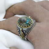 Silver Natural Green Turquoise stone Men's Ring - Rings Universe