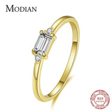 Minimalism Silver Sparkling Emerald Cut Cz Diamond Finger Ring - Rings Universe