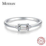 Minimalism Silver Sparkling Emerald Cut Cz Diamond Finger Ring - Rings Universe