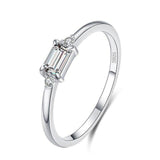 Minimalism Silver Sparkling Emerald Cut Cz Diamond Finger Ring - Rings Universe