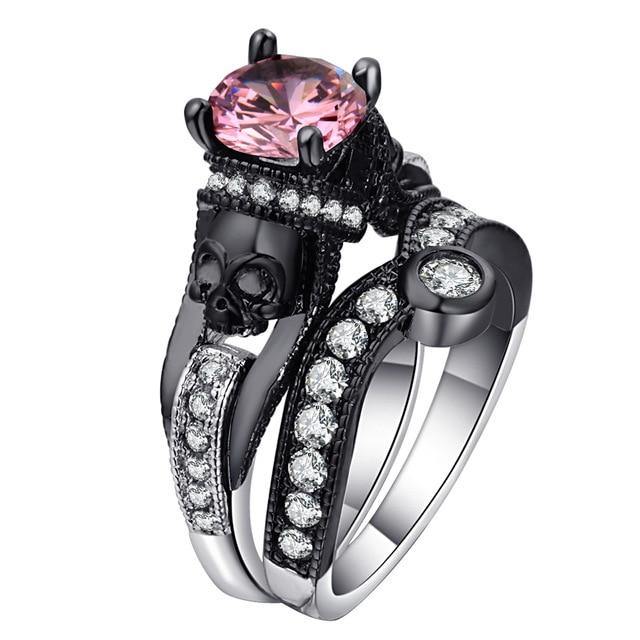 S Jewelry, Rose Gold Color Black Zircon Ring Vintage Flower With Champagne  Stones Wedding Ring Set
