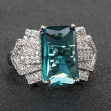 Classic Female Ring Silver Rectangle Sapphire Fashion Ring - ringsuniverse
