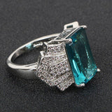 Classic Female Ring Silver Rectangle Sapphire Fashion Ring - ringsuniverse