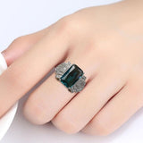 Classic Female Ring Silver Rectangle Sapphire Fashion Ring - ringsuniverse