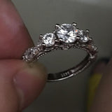 Vintage Three stone Silver Simulated Diamond Engagement Ring - Rings Universe