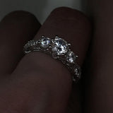 Vintage Three stone Silver Simulated Diamond Engagement Ring - Rings Universe