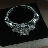 Vintage Three stone Silver Simulated Diamond Engagement Ring - Rings Universe
