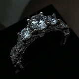 Vintage Three stone Silver Simulated Diamond Engagement Ring - Rings Universe