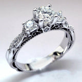Vintage Three stone Silver Simulated Diamond Engagement Ring - Rings Universe