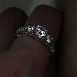Vintage Three stone Silver Simulated Diamond Engagement Ring - Rings Universe