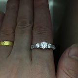 Vintage Three stone Silver Simulated Diamond Engagement Ring - Rings Universe