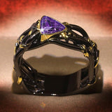 Vintage Gothic Black Tree Branch Ring with Zircon Crystals - Rings Universe