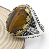 Black Spinel and Tiger Eye Silver Men's Ring - ringsuniverse