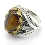 Black Spinel and Tiger Eye Silver Men's Ring - ringsuniverse