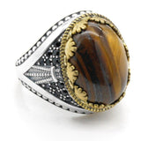 Black Spinel and Tiger Eye Silver Men's Ring - ringsuniverse