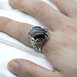 Big Natural Agate Stone Vintage Silver Ring - Rings Universe