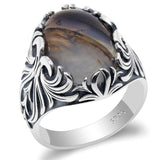 Big Natural Agate Stone Vintage Silver Ring - Rings Universe