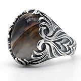 Big Natural Agate Stone Vintage Silver Ring - Rings Universe