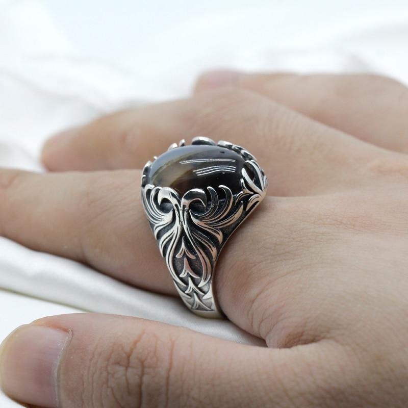 Classy Gentle Green Agate Men Ring With Coat Of Arms | Boutique Ottoman  Exclusive