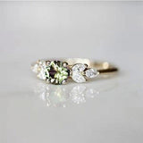 Delicate Olive Green AAA Zircon Leave Shape Ring - Rings Universe