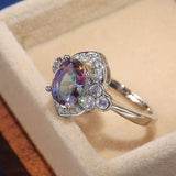 Classic Silver Oval shape multi color Sapphire ring - ringsuniverse