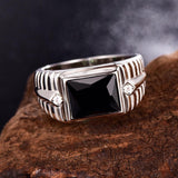 Silver Created Created Black Onyx Men's Ring - Rings Universe
