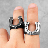 Horseshoe U-shaped Star Black Stainless Steel Mens Rings Punk Hip Hop for Male Boyfriend Biker Jewelry Creativity Gift Wholesale - ringsuniverse