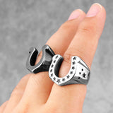 Horseshoe U-shaped Star Black Stainless Steel Mens Rings Punk Hip Hop for Male Boyfriend Biker Jewelry Creativity Gift Wholesale - ringsuniverse