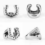 Horseshoe U-shaped Star Black Stainless Steel Mens Rings Punk Hip Hop for Male Boyfriend Biker Jewelry Creativity Gift Wholesale - ringsuniverse
