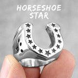 Horseshoe U-shaped Star Black Stainless Steel Mens Rings Punk Hip Hop for Male Boyfriend Biker Jewelry Creativity Gift Wholesale - ringsuniverse
