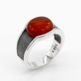 New Natural Red Semi-precious Agate Stone Ring For Men - Rings Universe