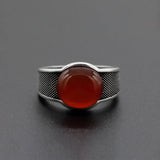 New Natural Red Semi-precious Agate Stone Ring For Men - Rings Universe