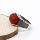 New Natural Red Semi-precious Agate Stone Ring For Men - Rings Universe