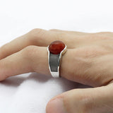 New Natural Red Semi-precious Agate Stone Ring For Men - Rings Universe