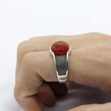 New Natural Red Semi-precious Agate Stone Ring For Men - Rings Universe