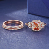 2021 New Luxury Rose Gold Color Princess Ring set - ringsuniverse
