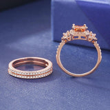 2021 New Luxury Rose Gold Color Princess Ring set - ringsuniverse
