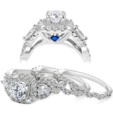 Impressive 2.7Ct White CZ Diamonds Blue Crystal Ring Set - Rings Universe