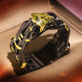 Vintage Gothic Black Tree Branch Ring with Zircon Crystals - Rings Universe