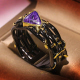 Vintage Gothic Black Tree Branch Ring with Zircon Crystals - Rings Universe