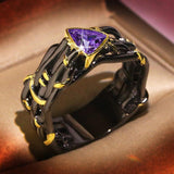 Vintage Gothic Black Tree Branch Ring with Zircon Crystals - Rings Universe